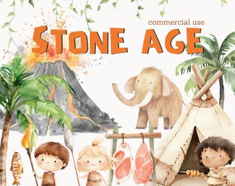 Clipart de l'âge de pierre mignon, dinosaure mignon, Dino Clipart aquarelle, T-Rex, clipart préhistorique, dinosaure de chambre d'enfant, Dino mignon, chambre d'enfant de l'âge de pierre PNG