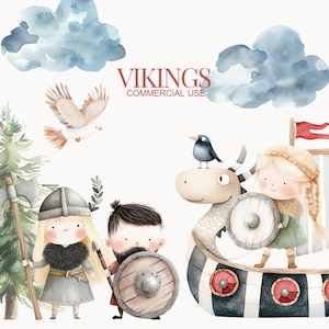 Schattige Vikingen clipart, Nordic Vikings, aquarel clipart, Nordic clipart, aquarel schattige Viking, schattige Nordic clipart, kinderkamer clipart png