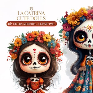 かわいい人形ラ カトリーナ死者の日 PNG クリップアート Día de Los Muertos クリップアート、シュガー スカル、メキシコのハロウィーン。ディア・デ・ロス・ムエルトス、かわいい人形
