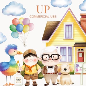 Up Clipart, Up PNG, Cute Scout Clipart, Carl, Russel, Ellie, Dug, Kevin, Ballon-Haus png, Bis Geburtstag, Paradise Falls, Up Clipart-Set