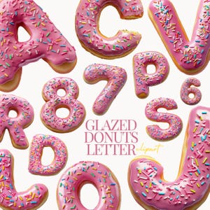 Letras de donas glaseadas de color rosa, letras de donas, letras de donas glaseadas, alfabeto de donas glaseadas, alfabeto rosa, archivos PNG, descarga instantánea