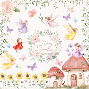 Fee, Garten, Aquarell Clipart, verzaubert, Schmetterlinge, Wald, digitaler Download, Printable, Feen, Märchen, Kinderzimmer, Geburtstag