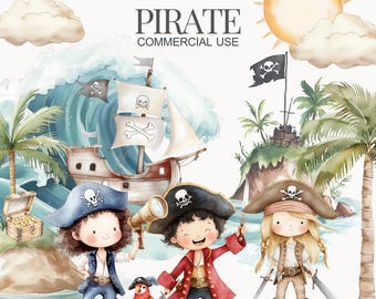 Cute Pirate Clipart, Cute Pirate Caribbian Clipart PNG, Treasure Trove Clipart, Island Clipart,Cute Pirate, Pirate Ship, Pirate Clipart PNG