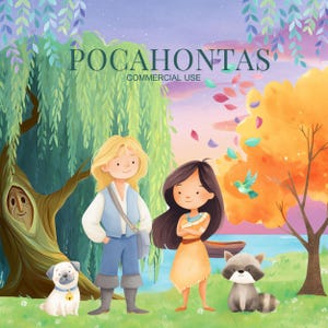 Niedliche Pocahontas Clipart, Native American Clipart, Native Prinzessin, Pocahontas PNG, Pocahontas Geburtstag, Waldprinzessin, Kinderzimmer Clipart