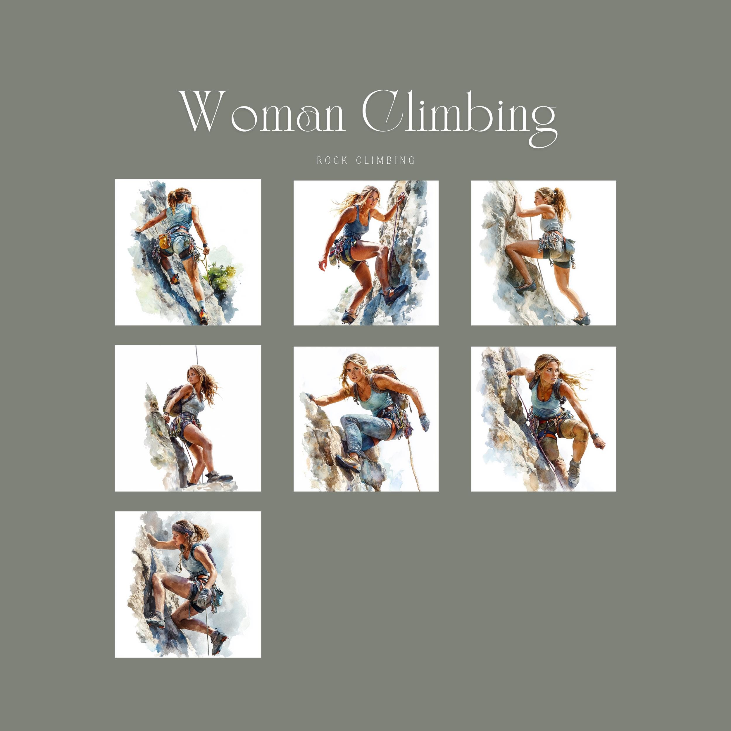 Woman Climbing Clipart, Rock Climbing, Printable Watercolor Clipart ...