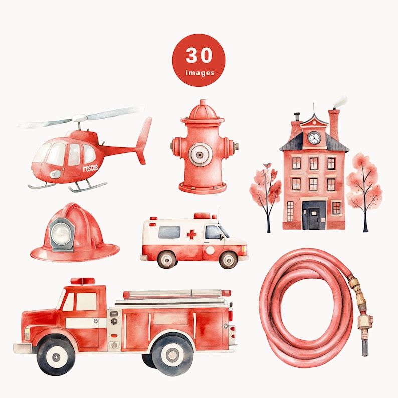 Cute Firefighters Clipart, Cute Watercolor Clipart, Fire Extinguisher ...