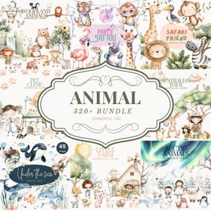 Süße Tiere Clipart Bundle, Aquarell Clipart, Tier Kindergarten, Waldtier, Safari Clipart, Bauernhof Tiere, Haustier, Tiere der Arktis, Ozean