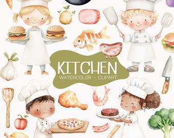 Cute little chef clipart,Cooking clipart,Kittle Chef, Kitchen Png, Cooking Clip art,Cooking Sublimation,Watercolor clipart,Nursery clipart