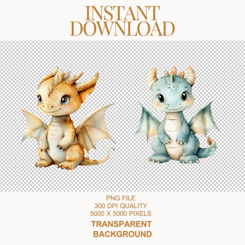 Watercolor Dragon Clipart Bundle | Baby Fantasy Dragon PNG, Mystical ...