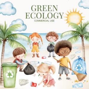 Niedlicher Earth Day Clipart, Umwelt Clipart, Eco freundlich, recyceln Clipart, Go Green, Blauer Planet, Liebe Erde Clipart, grüne Ökologie Clipart
