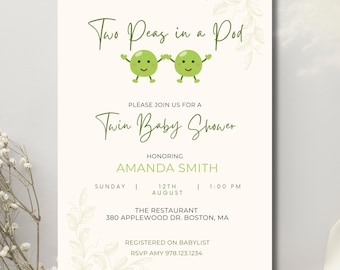 Two Peas in a Pod Twin Baby Shower Invitation (Editable Template)
