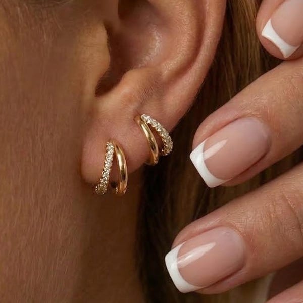 Diamantörhängen, Eleganta Hoop-örhängen, Dubbla Hoop-örhängen, Minimalistiska smycken, Guldfärgade vardagsörhängen, Mors dag-present
