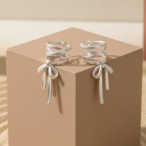 Silver Bow Ear Cuff, No Piercing Clip On, Kawaii Jewelry