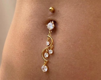 14G Gold Elegant Droplet Belly Ring Surgical Steel Stainless Silver Rose Body Jewelry y2k Dainty Minimal Button Navel Piercing Gift Present