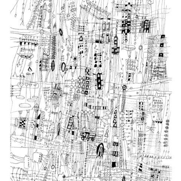 City Life - art print fine art city drawing archival line print drawings original drawing landscape art black and white art  12 x 18 inches