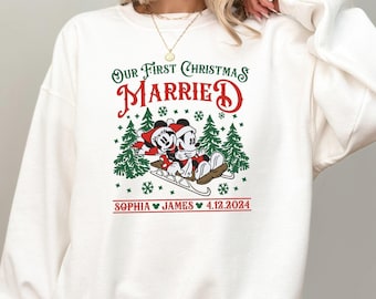 Custom Disney First Christmas Married Sweatshirt, Couple Gift