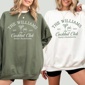 Custom Cocktail Club Bachelorette Sweatshirts, Cocktail Bridal Party Outfits, Bride Bridesmaid Sweatshirts, Pre Wedding Party Crewnecks