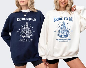 Custom Disney Bride Bridesmaid Bachelorette Sweatshirt, Bride Squad Hoodies, Happily Ever After Bridal Shower