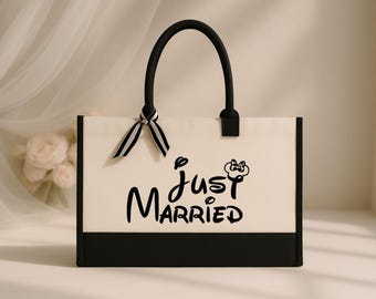 Disney Wedding Bag, New Wife Cornered Tote Bag, Minnie Ears Bag, Just Married Gift, Honeymoon Bag, Marriage Gifts