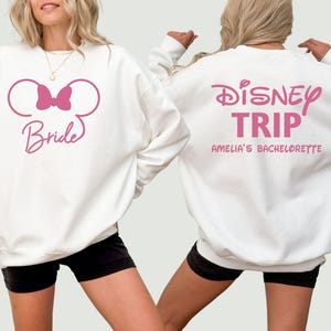 Custom Disney Trip Bachelorette Sweatshirts, Bridesmaid Crewneck,  Minnie Ears Bride Gift