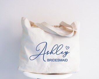 Custom Name Bridesmaid Tote Bag, Maid of Honor Proposal Gift, Bachelorette Canvas Bag