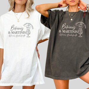 Custom Bikinis And Martinis Beach Bachelorette Shirt, Beach Bride Bridesmaid Shirts, Summer Pool Party T shirt, Cocktail Bridal Party Shirt