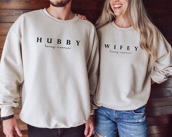 Hubby Wifey Matching Sweatshirts: Honeymoon Newlywed Gift