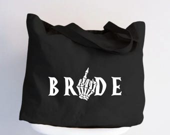 Halloween Bride Canvas Tote Bag, Gothic Skeleton Hand Design