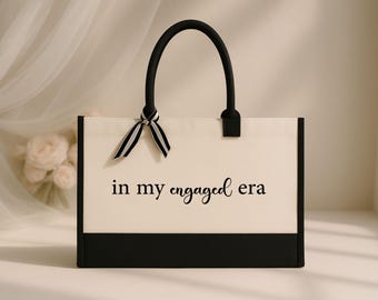 In My Engaged Era Canvas Tote Bag, Bride To Be Gift