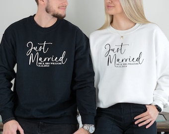 Sweat-shirt Mr Mrs Just Married personnalisé : ras du cou pour couple assorti