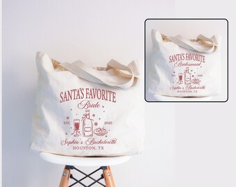 Santa's Favorite Bride Bridesmaid Christmas Bachelorette Tote Bag: Holiday Bride Gift