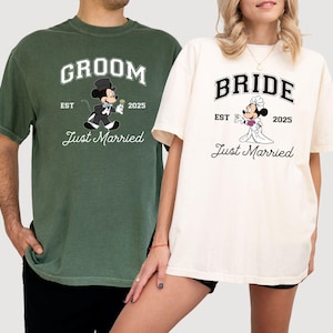 Mickey Minnie Just Married Shirts, Disney Honeymoon Matching Comfort Colors