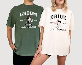 Mickey Minnie Just Married Shirts, Disney Honeymoon Matching Comfort Colors