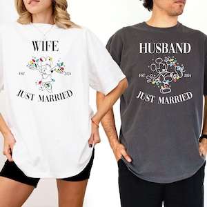 Disney Just Married Matching Shirts, Wedding Mickey Minnie Shirts Comfort Colors®, Just Married Gifts, Disney Honeymoon Shirts