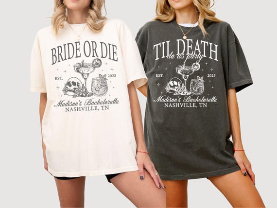 Bride Or Die Gothic Bachelorette Shirts, Gothic Bride Shirt Comfort Colors®, Skeleton Maid Of Honor Shirts, Till Death Do Us Party Shirts