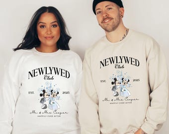 Custom Mickey Minnie Newlywed Club Sweatshirt, Disney Wedding Gift, Just Married Gift