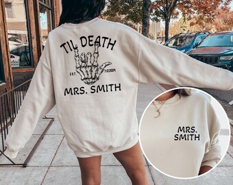 Custom "Til Death" Gothic Mrs Sweatshirt: Spooky Halloween Wife Gift