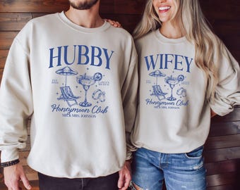 Custom Honeymoon Club Sweatshirts: Hubby Wifey Matching Set