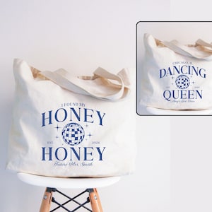 Bolsa de lona personalizada para despedida de soltera disco, bolsa de tela para novia disco, merchandising de Mamma Mia, bolsas de tela de Dancing Queen, regalo de despedida de soltera de Mamma Mia