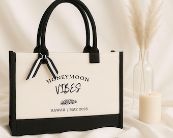 Custom Honeymoon Vibes Tote Bag: Newlywed Beach Trip