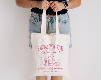 Custom Santa's Favorite Bride Bridesmaid Regular Tote Bag: Christmas Bridal Shower & Bachelorette Gift