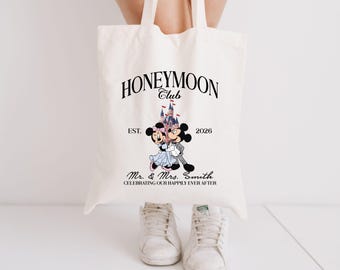 Custom Disney Honeymoon Club Tote Bag, Mickey Minnie Newlywed Gift, Just Married Gift, Honeymooners Bag