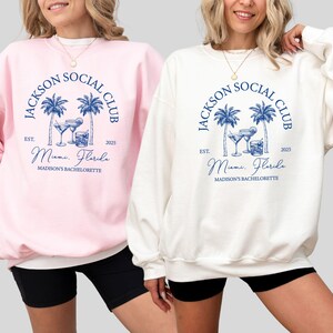 Custom Social Club Cocktail Bachelorette Sweatshirts, Beach Bride Hoodie, Miami Beach Bachelorette Crewnecks, Summer Bridal Shower Gifts