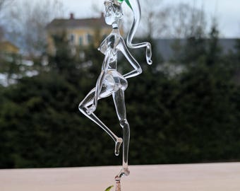 Lampwork Glass Woman Figurine on Flower: Handmade Art Decor
