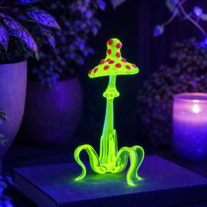 Fungo in vetro di uranio luminoso – Figurina realizzata a mano in vetro soffiato, decorazione artistica in vetro luminoso
