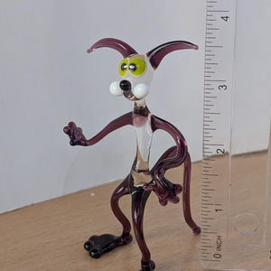 Handcrafted Lampwork Glass Cat Figurine: Purple Accents, 3.5&quot; Tall