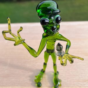 Green Glass Alien Figurine: Lymphwork Art, Collectible Alien Figure