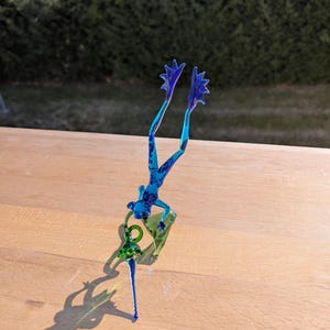 Blue Lampwork Glass Frog Figurine: Handmade Jumping Frog Art