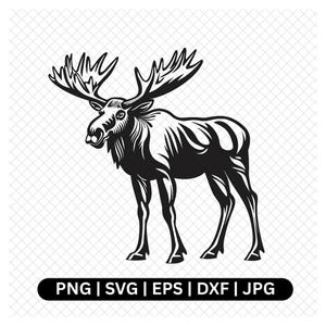 Moose Digital Vector Graphic,Animal Silhouette,Wildlife Illustration,svg png eps dxf jpg File,diy Crafts,Laser Cut File,Cricut,Printable