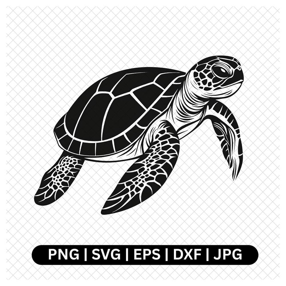 Sea Turtle Digital, Turtle Vector Design, Marine Life SVG, PNG, Eps, Dxf, Jpg Files, Sea Animal Clipart, Turtle Silhouette, Digital Download